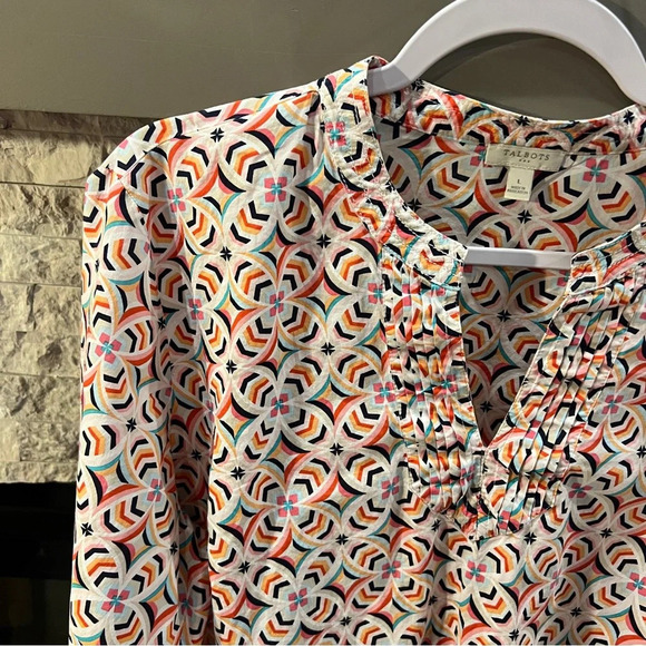 Talbots size Large Cotton 3/4 length sleeve geometric print - Picture 4 of 9